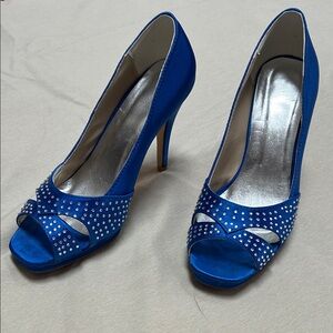 Elegant Blue Satin Peep-Toe Heels